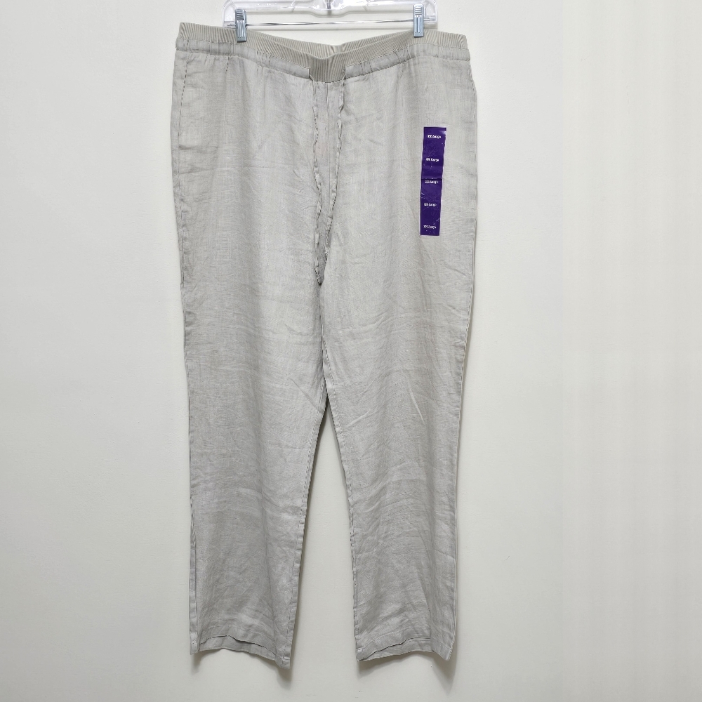 NWT Ellen Tracy Company 100% Linen Pants 2XL Drawstring Pull On Relaxed Beige